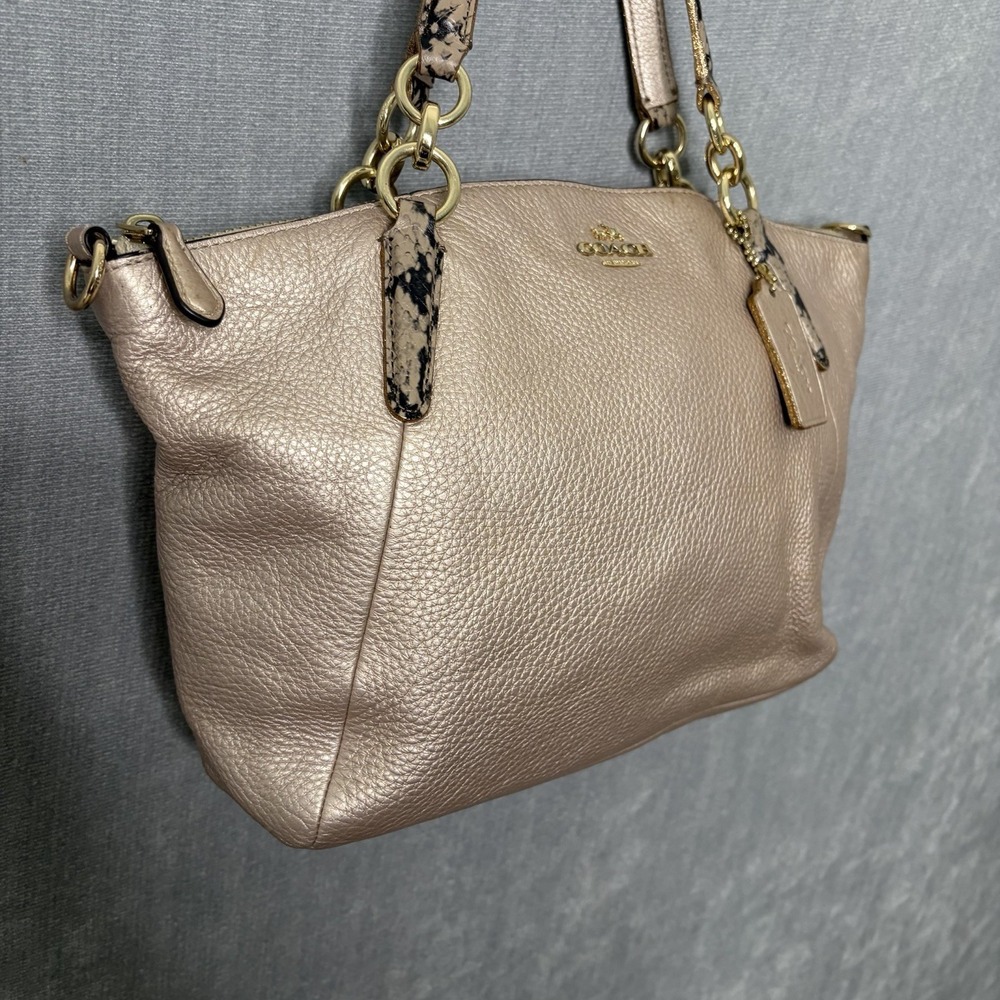Coach Kelsey Pink Metallic Leather with Exotic Trim Satchel Bag Snake NO STRAP - Picture 3 of 9